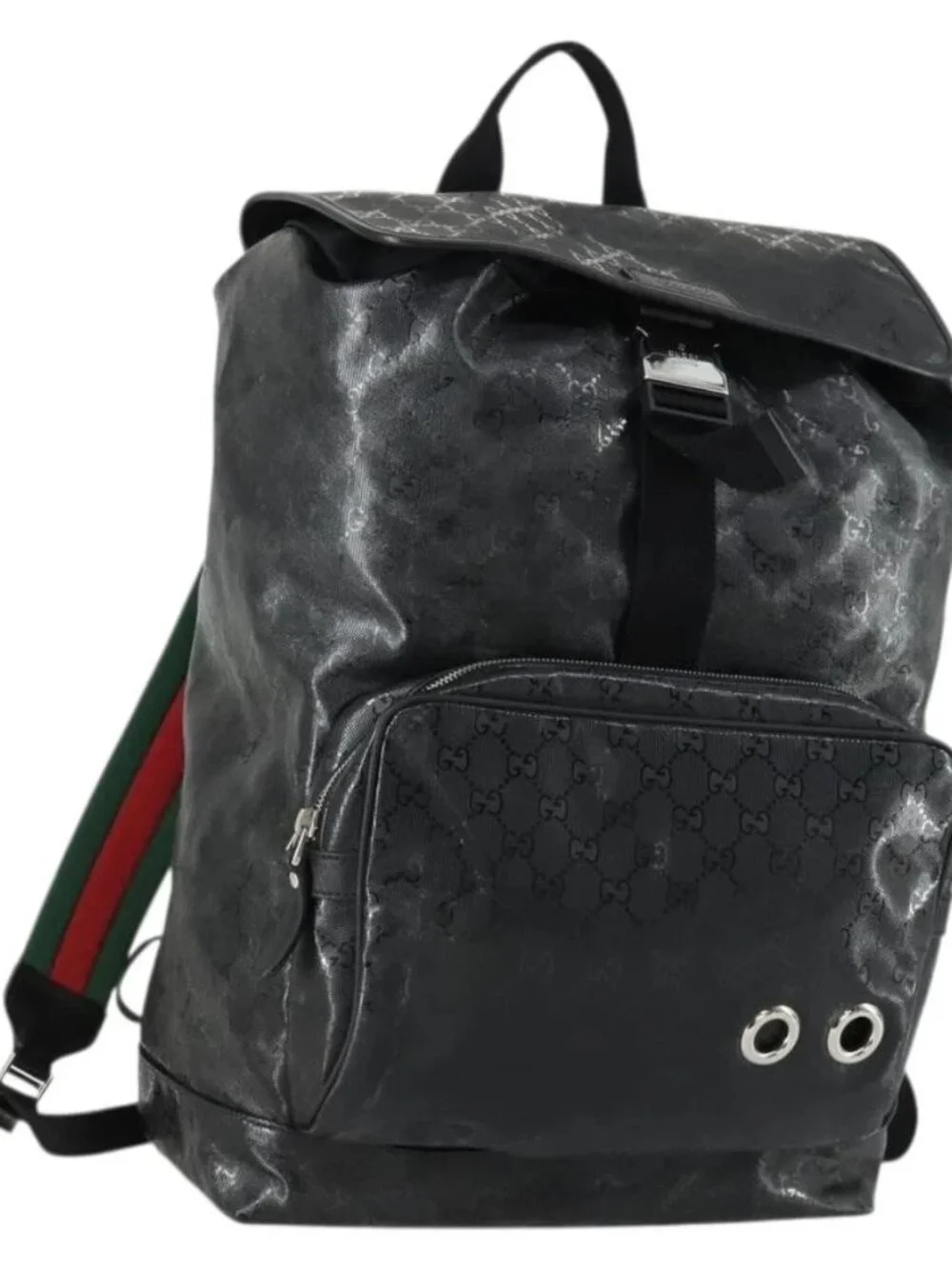 GUCCI GG Implementation Web Sherry Line Backpack Black Silver 347984 Auth ka1009